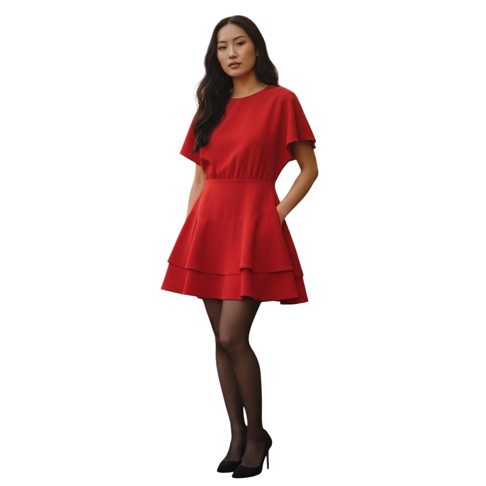 Alice + Oliva Red Palmira Ruffle Hem Mini Dress Holiday Party Event Dress Size 6